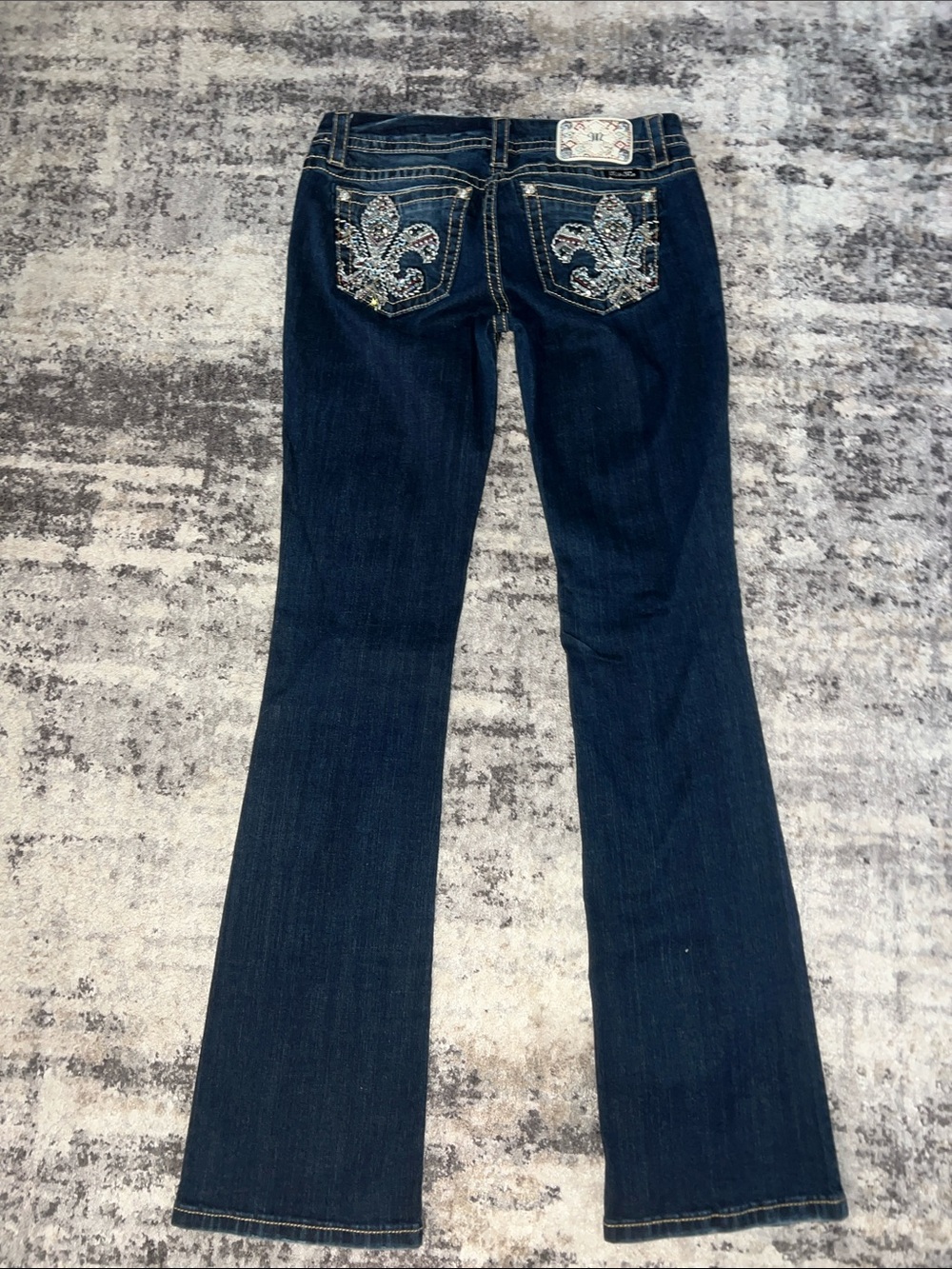 Miss Me Dark Blue Embellished Fleur-de-Lis Bootcut Jeans